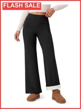 Fleece Lined Wide Leg Leggings High Waist Tummy Control Thermal Winter Pants